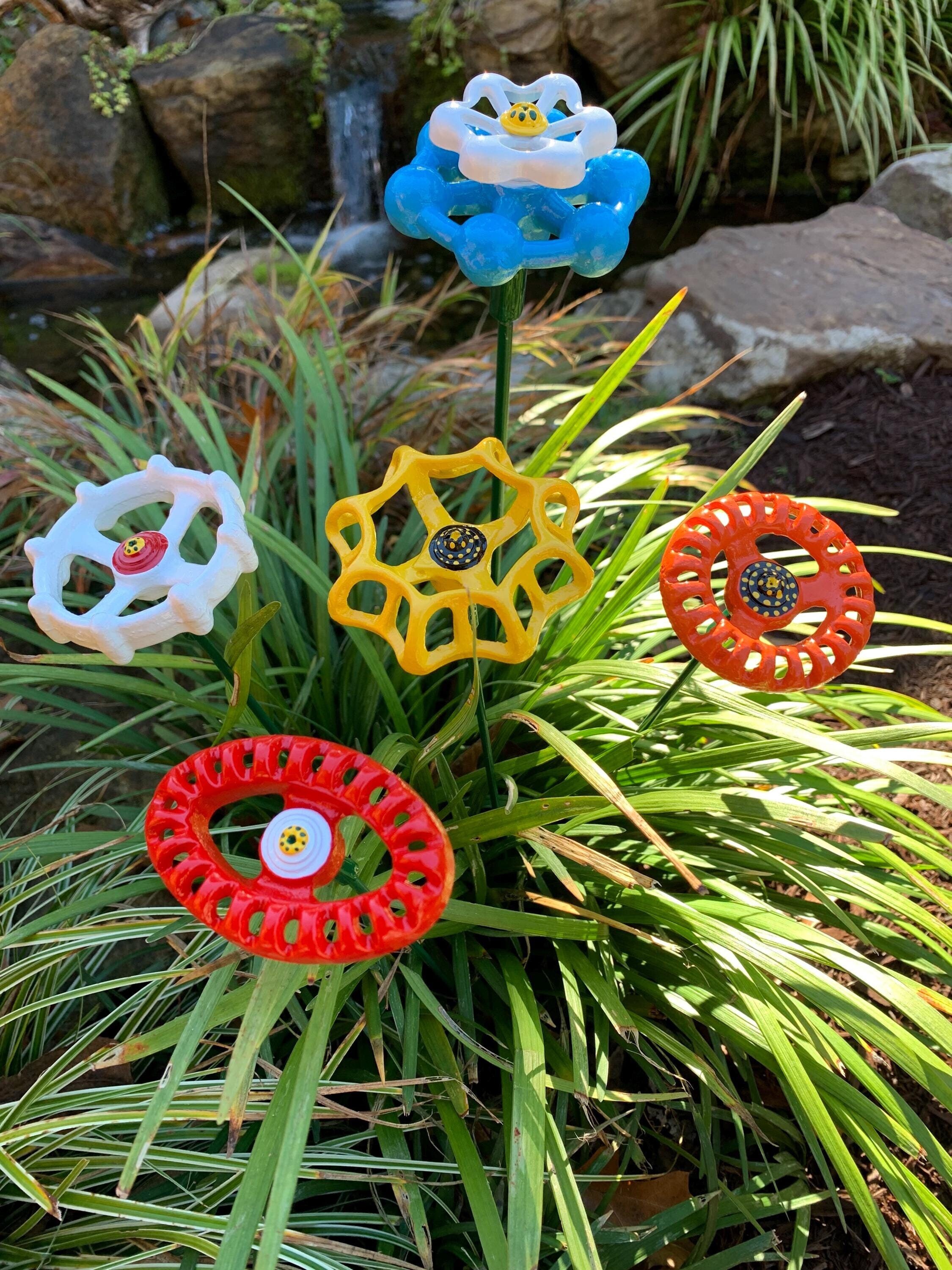 70s Vintage Space Age Flower Base 2点 辰砂 Set of 5 Metal Flowers Assorted(shapes, Sizes and Colors), 20