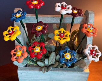 Set of 12 Petunia, Assorted Colors Metal Flower 18