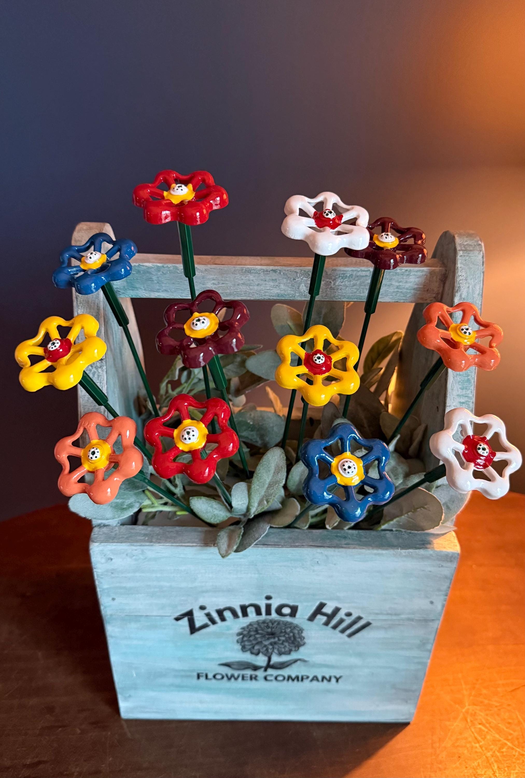 Set of 12 Petunia, Assorted Colors Metal Flower 18