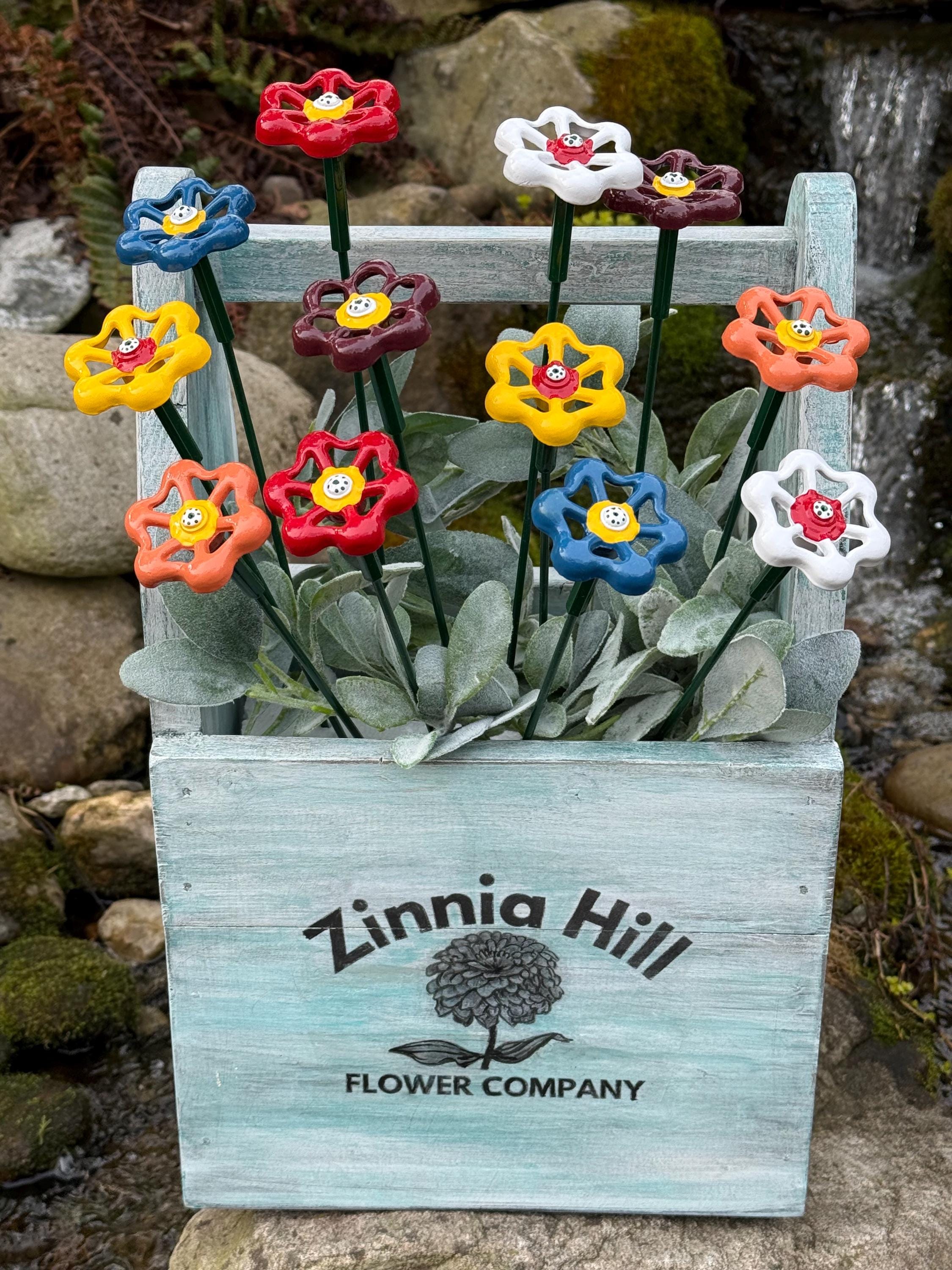Set of 12 Petunia, Assorted Colors Metal Flower 18