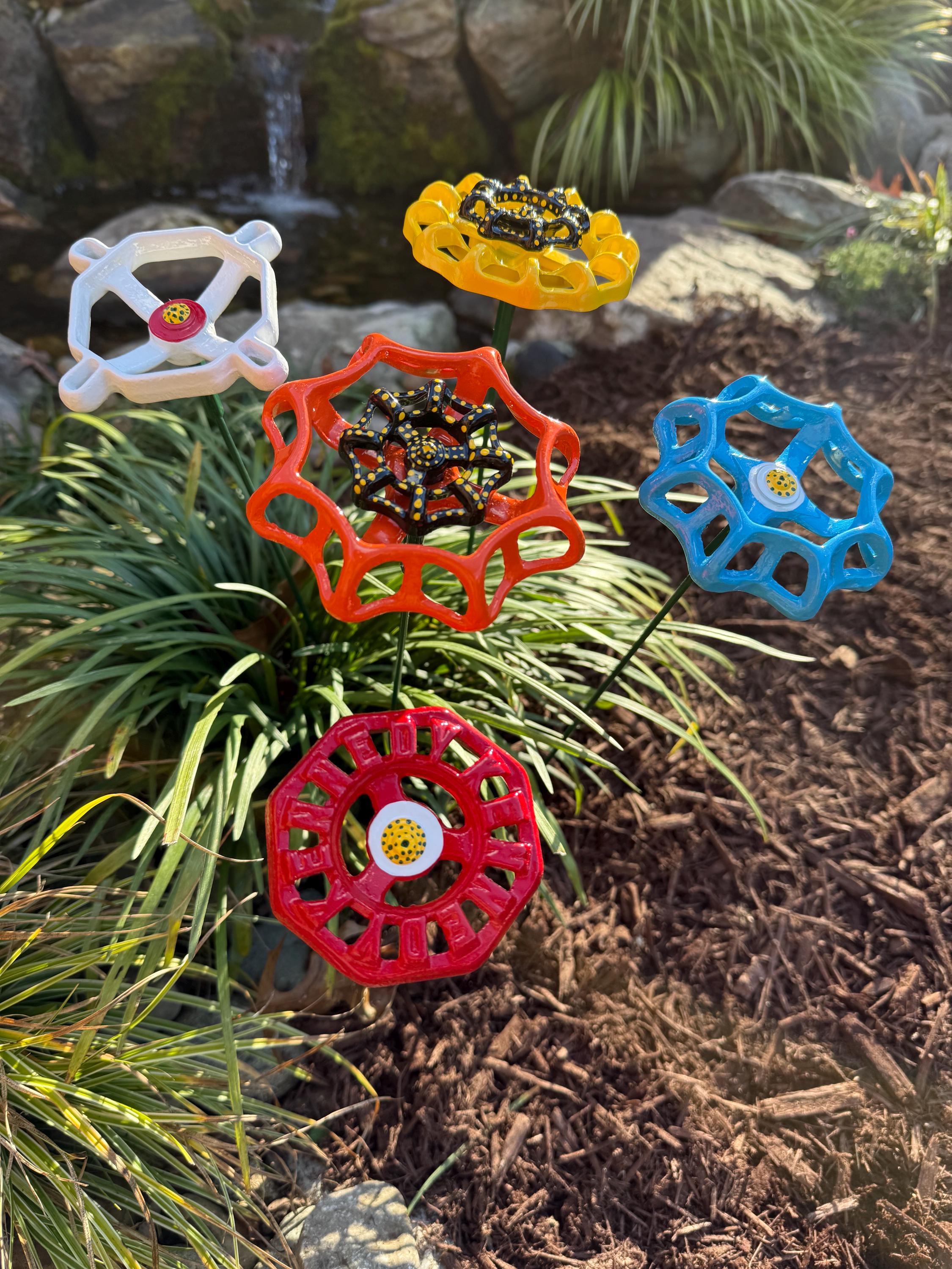 Set of 5 Large and Medium Metal Flowers Assorted(shapes, Sizes and