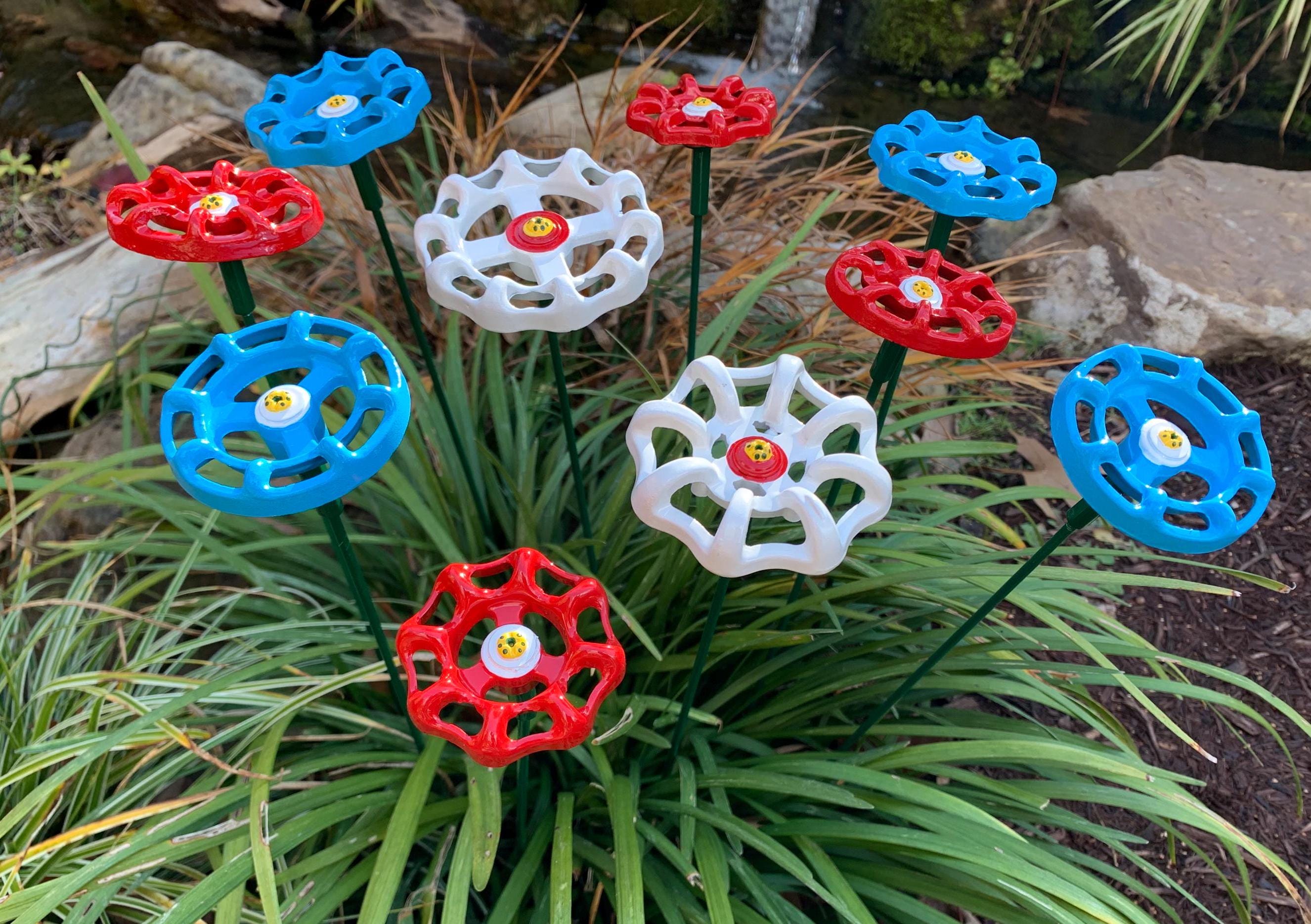 Set of 10 Red, White, and Blue Metal Flower 20