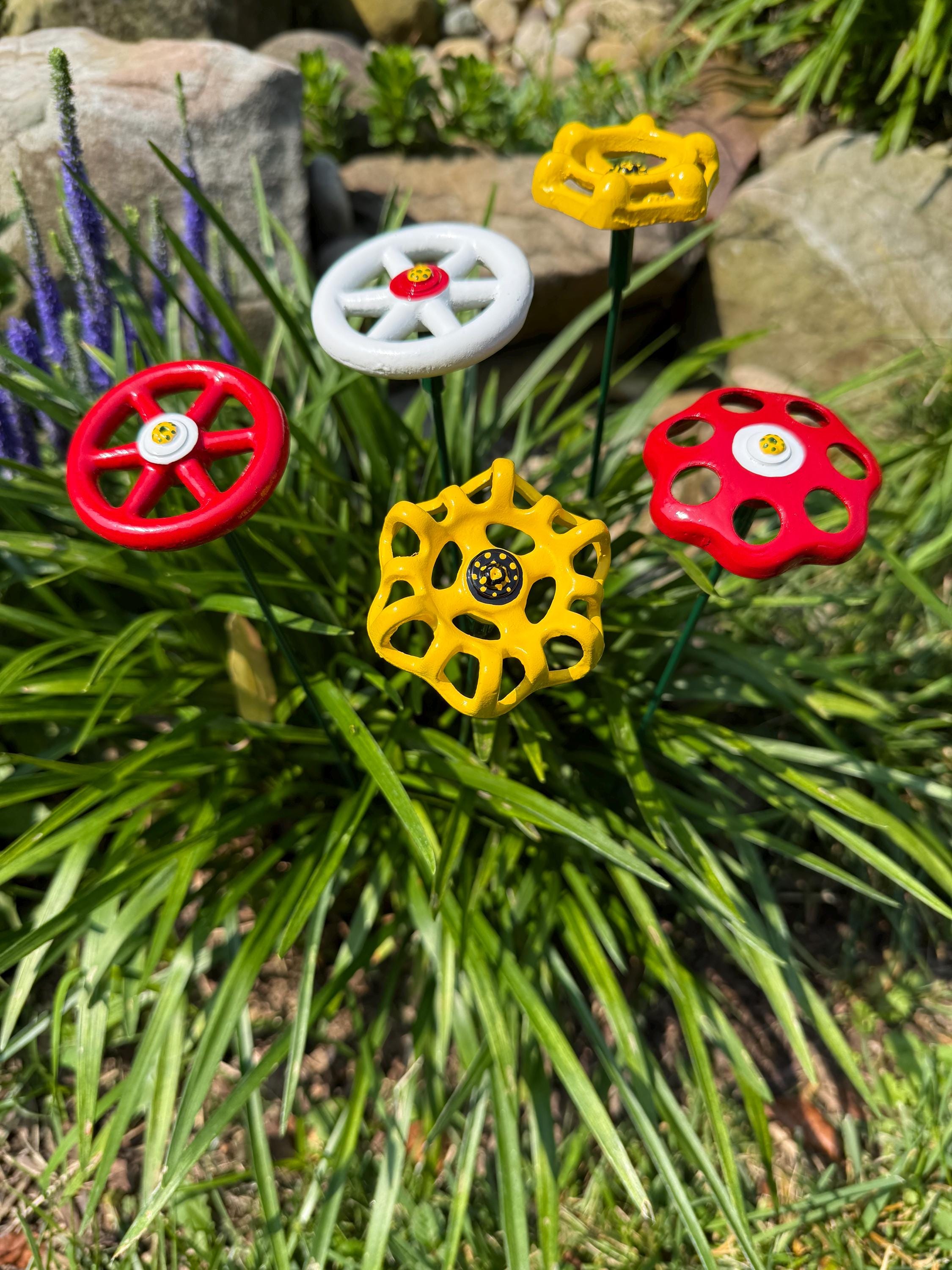 Set of 5 Mini Metal Flowers Assorted Shapes and Sizes, 12
