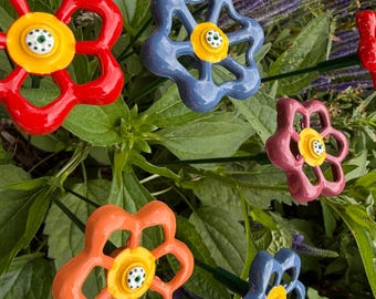 Set of 12 Petunia, Assorted Colors Metal Flower 18