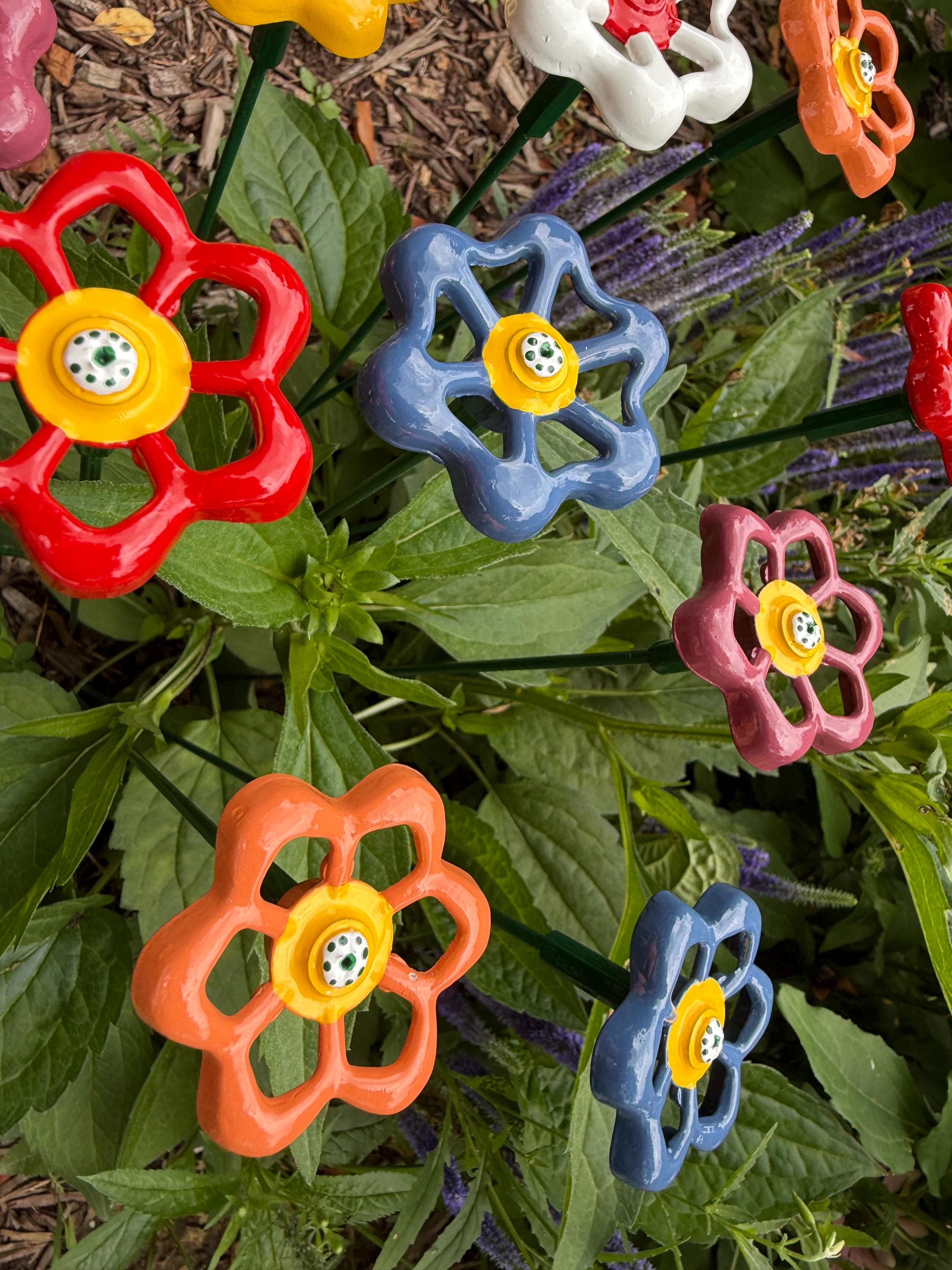 Set of 12 Petunia, Assorted Colors Metal Flower 18