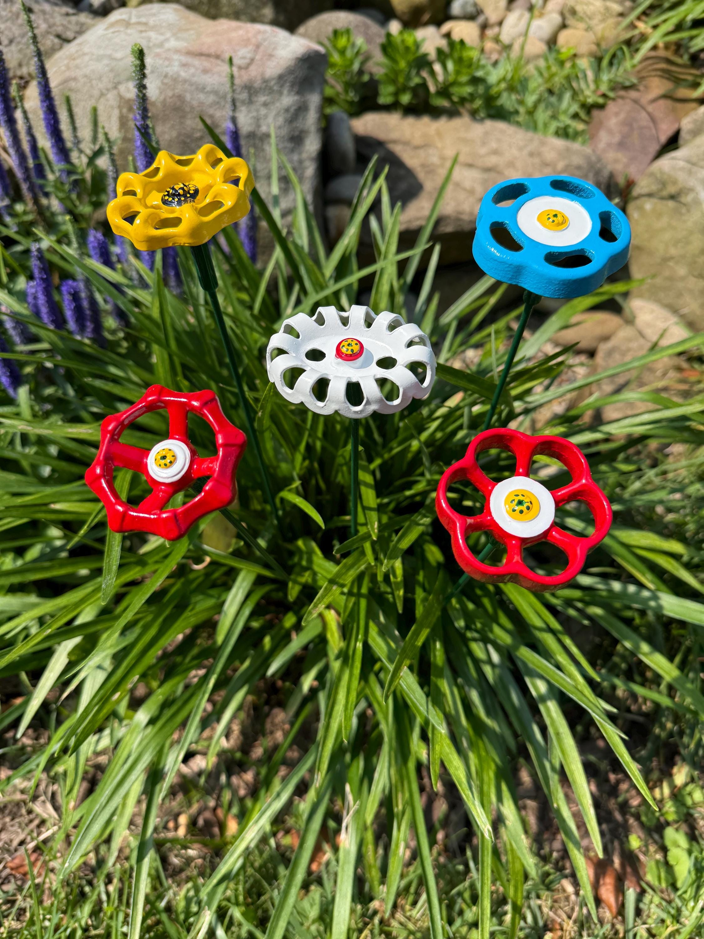 Set of 5 Mini Metal Flowers Assorted Shapes and Sizes, 12