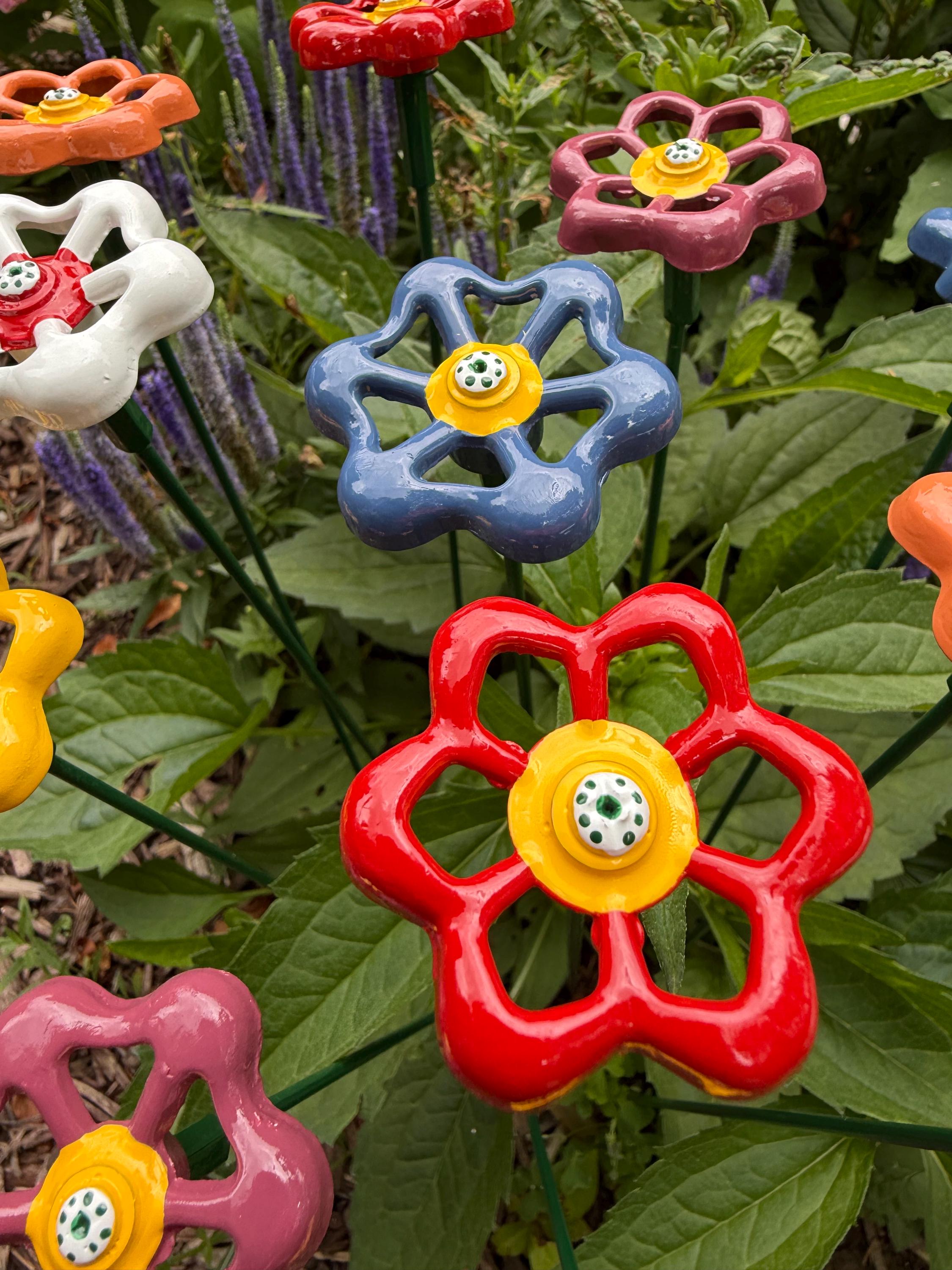 Set of 12 Petunia, Assorted Colors Metal Flower 18