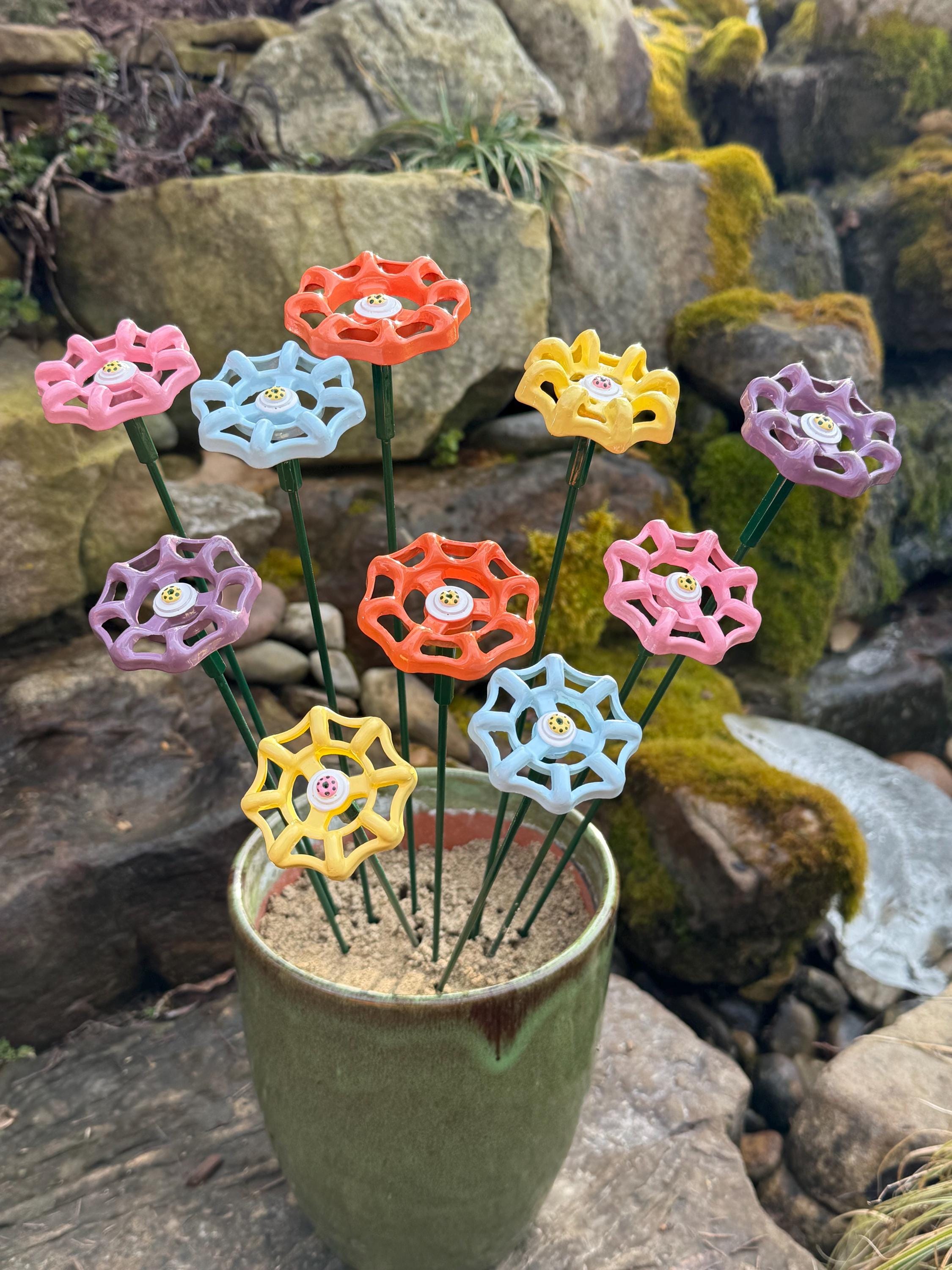 Set of 10 Pastel Metal Flowers, 18