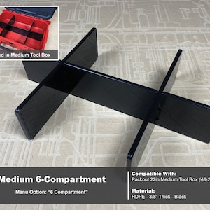 Medium Packout Tool Box Divider - Milwaukee Packout Mods Accessories Dividers - Tools/Case NOT Included 6 Compartment -Black