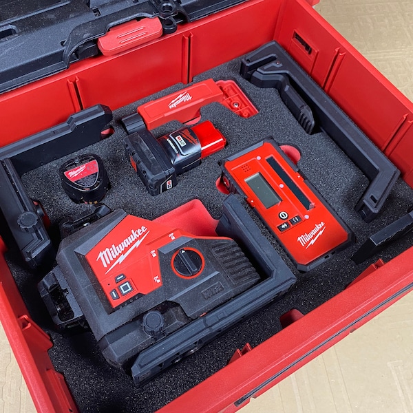 FOAM INSERT to store M12 Green 3 Plane Laser 3632-21 in a Milwaukee Packout 2 Drawer Tool Box - Tools/Case NOT Included