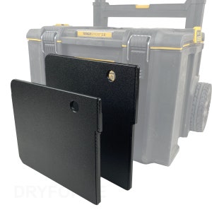 May include: Two black plastic storage dividers with a hole in the top. The dividers are designed to fit into a black and yellow toolbox labeled "TOUGH SYSTEM 2.0".
