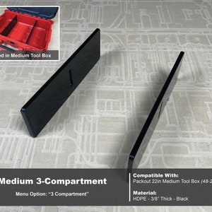 Medium Packout Tool Box Divider - Milwaukee Packout Mods Accessories Dividers - Tools/Case NOT Included 3 Compartment -Black