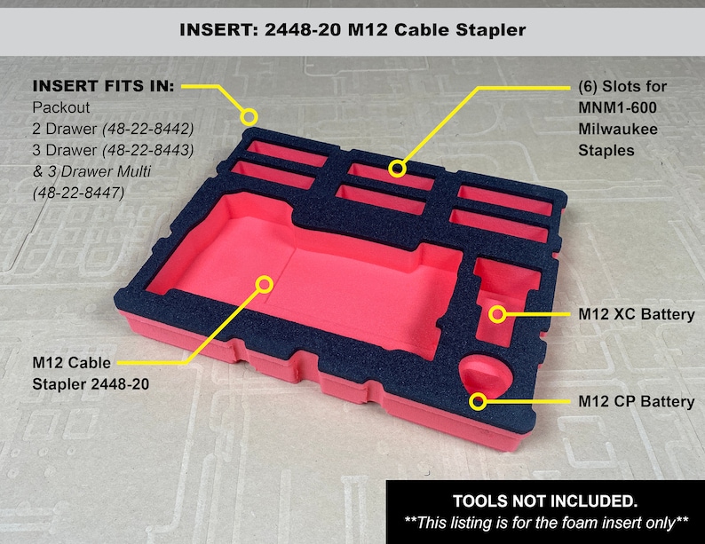 FOAM INSERT to Store M12 Cable Stapler 2448-20 in a Milwaukee Packout 3 ...