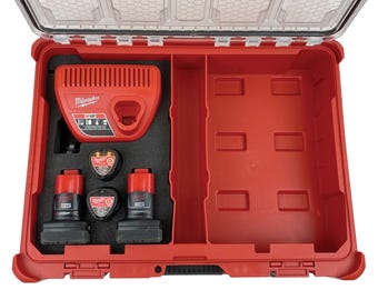 FOAM INSERT to store M12 Charger and Batteries in a Milwaukee Packout 11 Compartment Tool Box - Tools/Case NOT Included