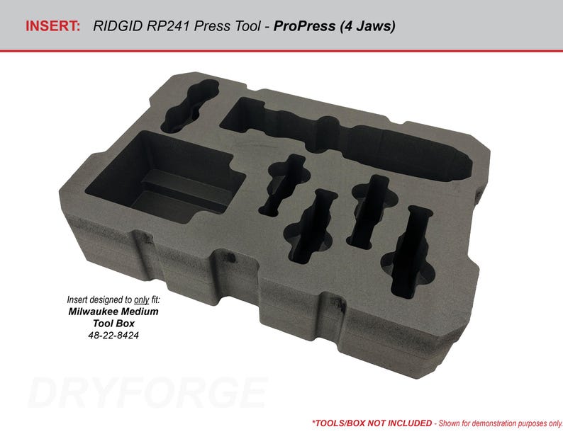 FOAM INSERT to store Ridgid RP241 Press Tool in a Packout Medium Tool Box - Tools/Case NOT Included ProPress (4 Jaws)