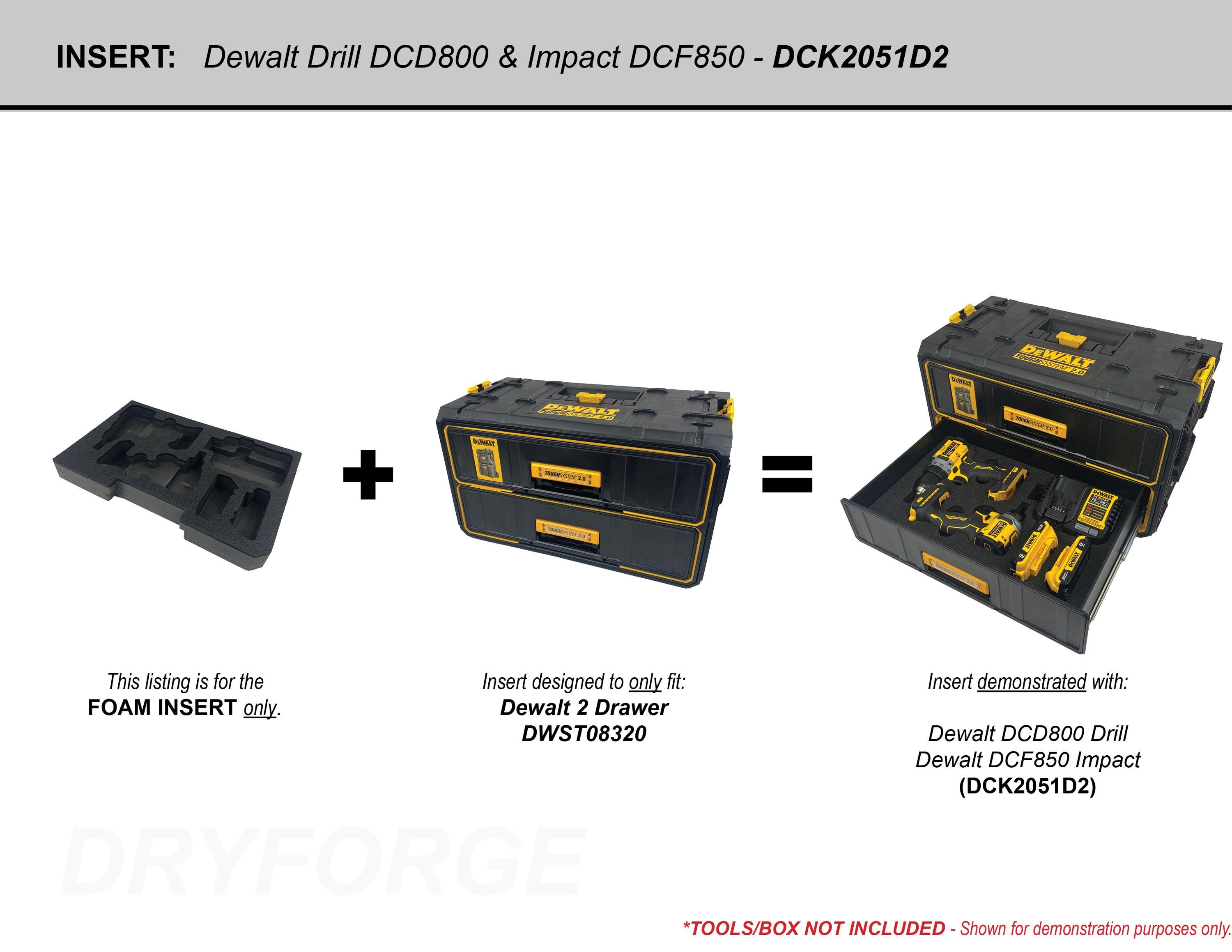 FOAM INSERT to Store Dewalt Drill DCD800 and Impact DCF850 in a