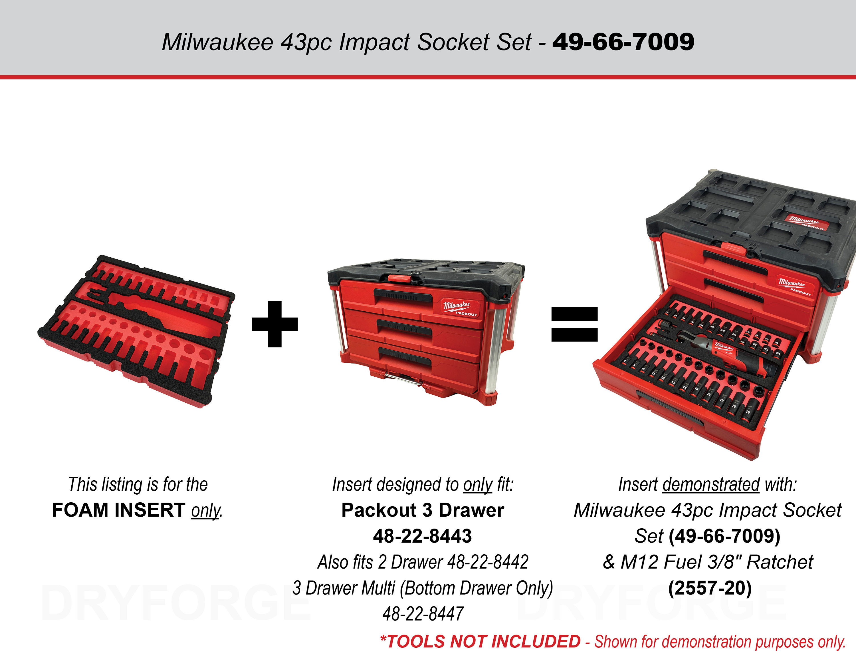 FOAM INSERT to Store M12 Ratchet and Shockwave 43 Piece Socket Set