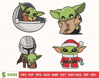 Baby Yoda embroidery designs - Cute cartoon embroidery - machine embroidery design files - 10 formats, 5 sizes