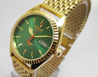 Citizen Mechanical Automatic Men's Japan Made 21 Jewels Wrist Watch Green Dial Free Shipping