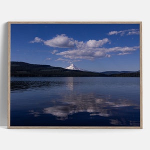 Mount Hood Oregon, reflections over the lake, clouds, landscape print, Oregon landscape, Mountain photograph, lake and mountain photo,