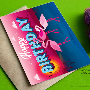 Carte d'anniversaire flamant rose