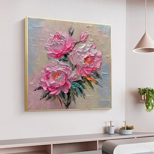 Original Pink Flower Oil Painting on Canvaslarge Wall - Etsy