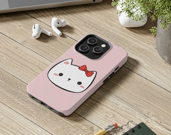 Solid Pink Kawaii Kitty Handyhülle Thema, Kawaii Handyhülle, iPhone Modelle, iPhone 14, iPhone 13, Samsung Galaxy S6, Anime Handyhülle, niedlich