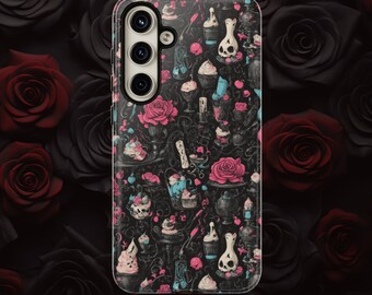 Whimsigoth Phone Case - Gothic Baking Delight Pattern, Compatible with Apple iPhone, Samsung Galaxy, Google Pixel Phones, Unique Goth Gift