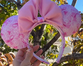 Breast Cancer Awareness Minnie Mouse Ears, Pink Ribbon Disney Headband