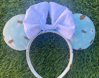 Floral Bee Mouse Ears, Mint Green Minnie Ears, Flower and Garden Festival