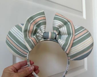 Pastel Striped Neutral Mouse Ears, Easter Spring Disney Mickey Ears, Sage Green Stripes Minnie Headband