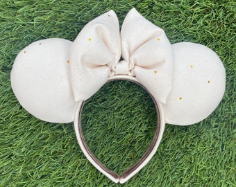Cream Minnie Mouse ears | Cream and Gold Disney ears | Gold Sparkle Mouse ears | Beige Minnie Ears | Neutral Disney Ears