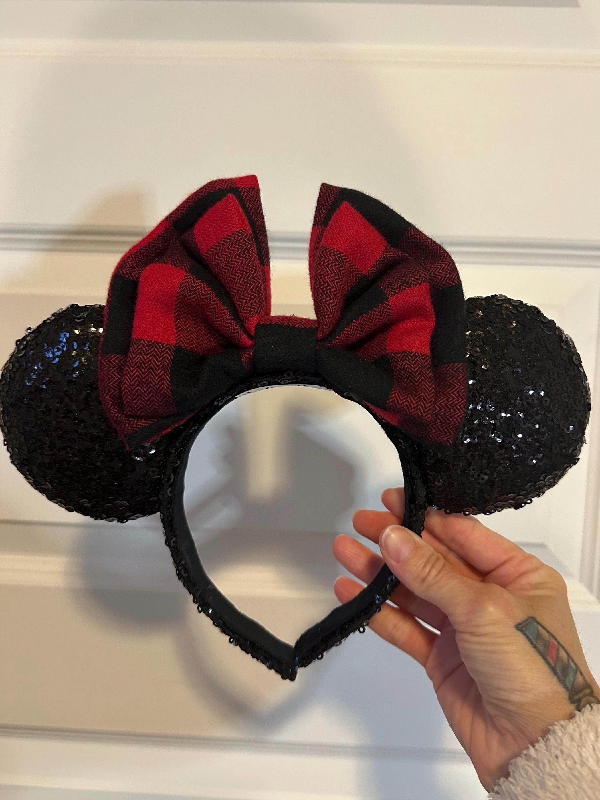 Disney Glitter Plaid Christmas Bow Black Velvet Mickey Minnie Mouse Ears Disney Parks 2018 Christmas Holiday Sequin Minnie Ears  main image 4