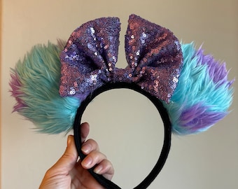 Monsters Inc Mouse Ears, Sequin Bow, Furry Monster Ears, Sully Disney Headband