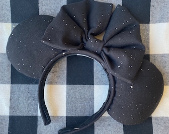Black and Silver Sparkle Minnie Mouse Ears, Handmade Disney Headband