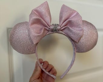 Sparkly Pink Minnie Mouse Ears, Disney Princess Headband, Valentines Day Mickey Ears