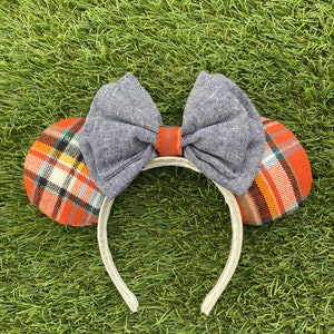 Autumn Plaid Mouse Ears | Orange plaid Mickey Ears | Fall Disney Ears | Denim Mouse Ears | Halloween Minnie Mouse Ears | Flannel Plaid Ears
