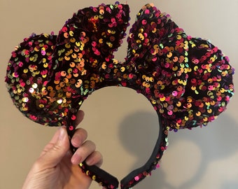 Red & Gold Sequin Minnie Mouse Ears, Lunar New Year Handmade Disney Headband