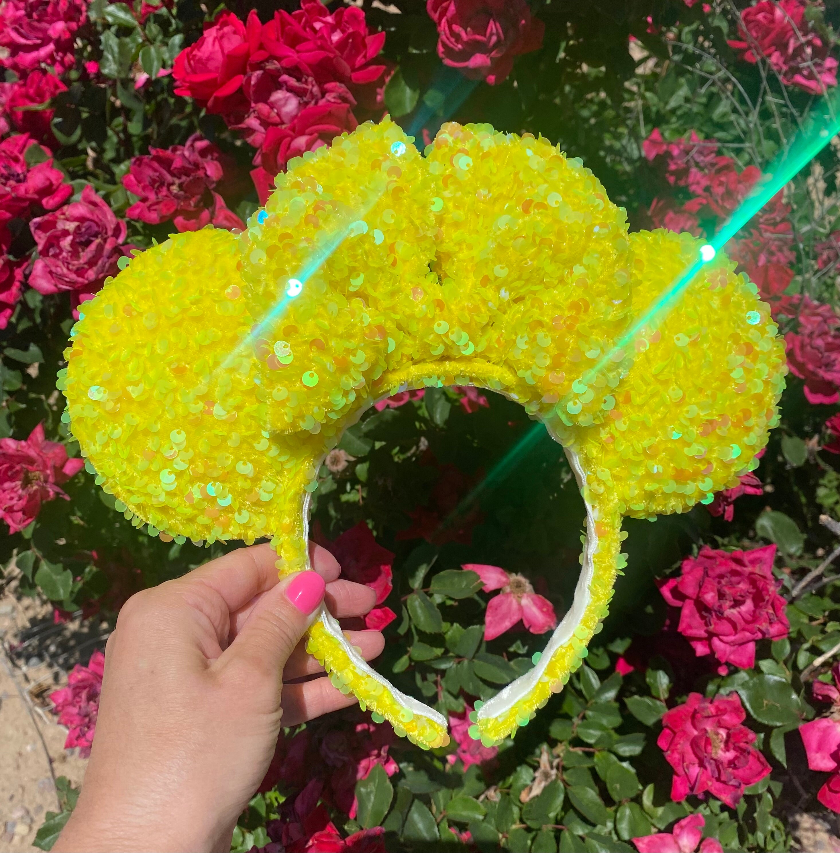 Yellow Sequin Minnie Mouse Ears, Neon Disney Ears, Sparkly  display picture 3