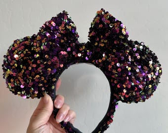Purple Sequin Disney Ears | Purple Sparkly Mouse Ears | Halloween Mickey Ears | Iridescent Sequin Disney Mouse Ears | No Bow Mickey Ears