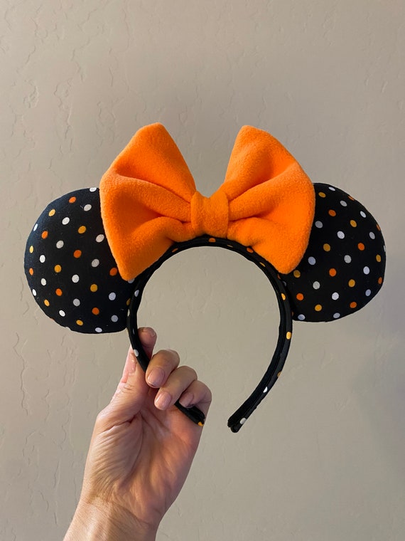Polka Dot Halloween Mouse Ears, Orange Bow Disney Minnie Mickey Headband