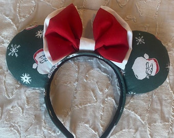 Santa Minnie Mouse Ears, Red & Green Holiday Headband
