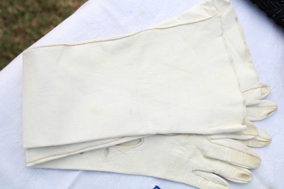 Vintage Ladies Elbow Length Leather Gloves - image 3
