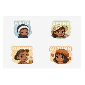 Seasonal Character Sticker Sheets | Cute Winter, Spring, Summer, Autumn Designs, Planner Stickers, Diary Decor, Gift for Kids and Teens