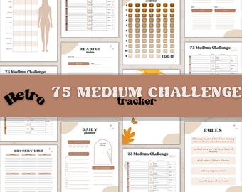 75 Medium Tracker Challenge | Digital and Printable Journal | Weekly Tracker | Daily Planner | Body Measurements | Weight Loss Goals