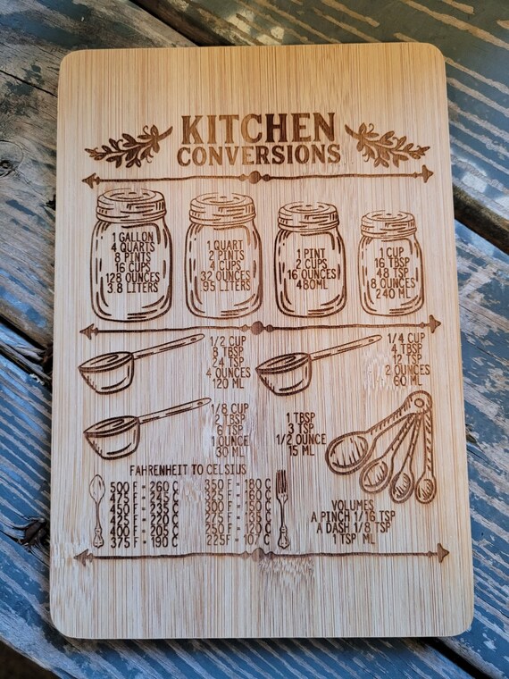 Bamboo Cutting Board With Kitchen Conversion Chart - Reversible Serving Board For Food Prep & Charcuterie