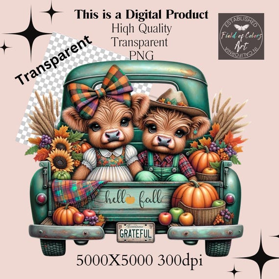 Fall Highland Cow Truck PNG, Sunflower Pumpkin Design (Digital Download)