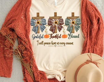 Faith-Based Autumn PNG, Grateful Thankful Blessed Design (Digital File)