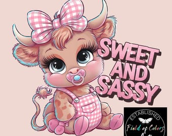 Pink Highland Cow PNG | Baby Girl Clipart, Nursery Art (Digital Download)