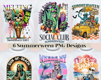 Summerween Bundle, Funny Skeleton Digital Download of Spooky Summer Graphics, Horror Summer, Halloween in July Sublimation PNG, Hot Ghoul